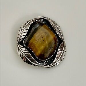 Scott Dave Vintage Navajo Sterling Silver and Cat’s Eye/Tiger’s Eye Pendant